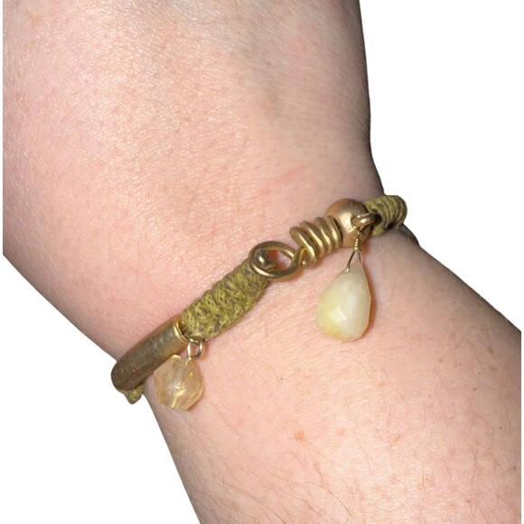 J. Jill Charm Bracelet Stone Glass Bead Antique Gold Tone Braided Cord Hook NWT - Picture 3 of 8